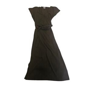 Lascana Black Ribbed Wrap Dress Size 6 Tie Waist Short Sleeve Midi